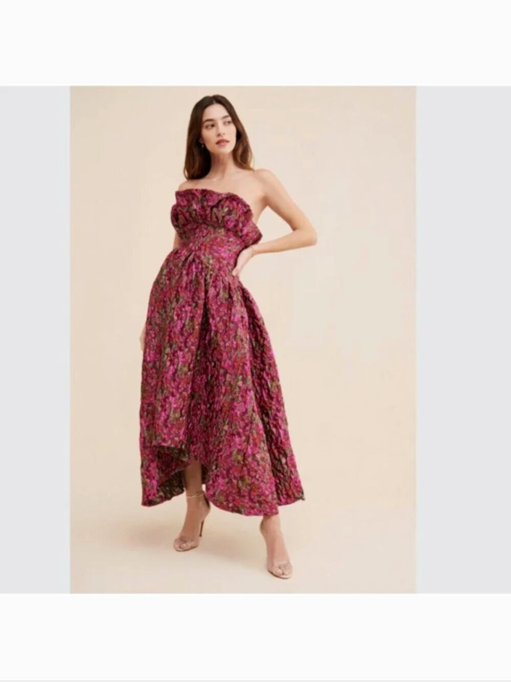 Elliatt Camellia Purple Floral Brocade Strapless Convertible Maxi Dress Gown L